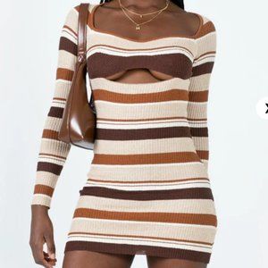 Princess Polly Domini Mini Dress Brown Multi- Brown, Size US2